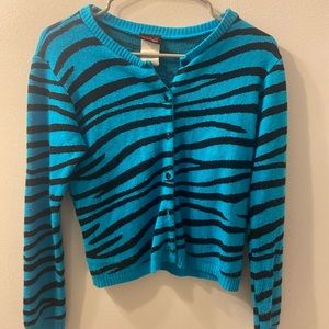Blue Zebra-print Cardigan